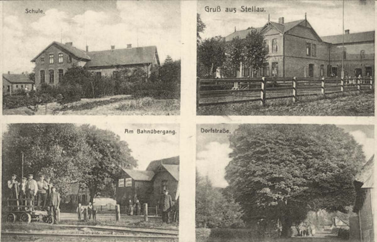 Barsbüttel. Stellau - Schule, Bahnuebergang, Dorfstraße, 1910
