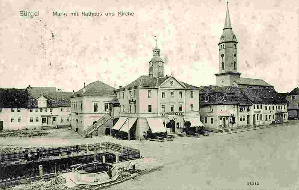 Bürgel. Markt mit Rathaus und Kirche, 1916