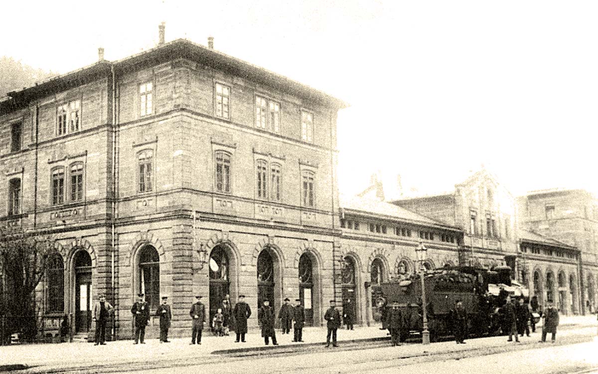 Calw. Bahnhof, Gleisseite, um 1900