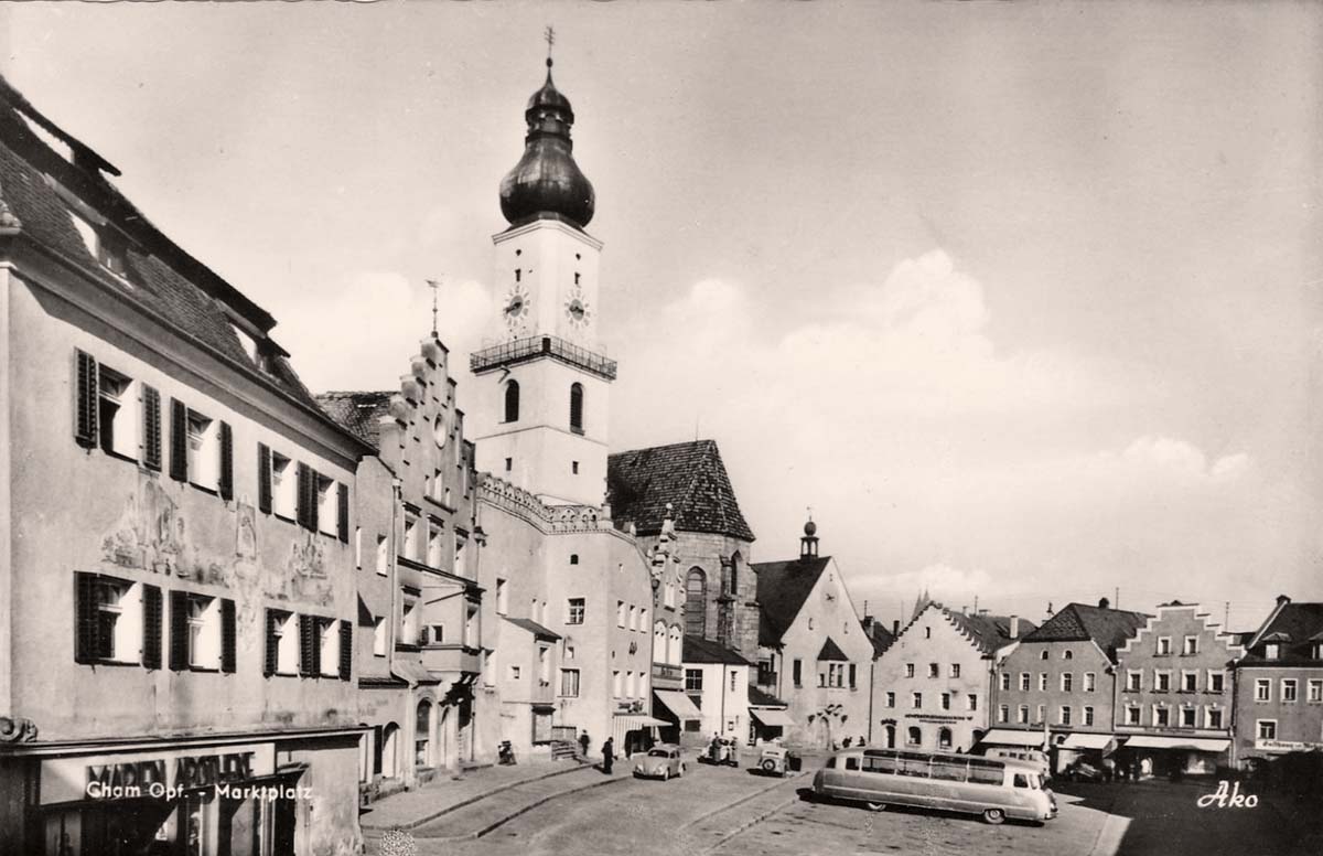 Cham (Oberpfalz). Marktplatz, 1954