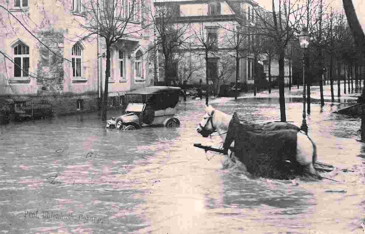 Hochwasser in Coburg am Lossaustraße, 1909