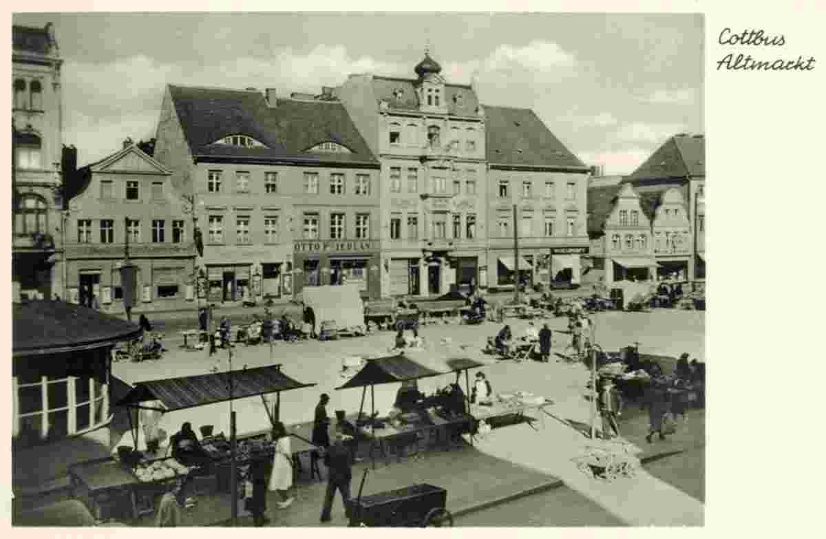 Cottbus. Altmarkt, Marktstände, 1952