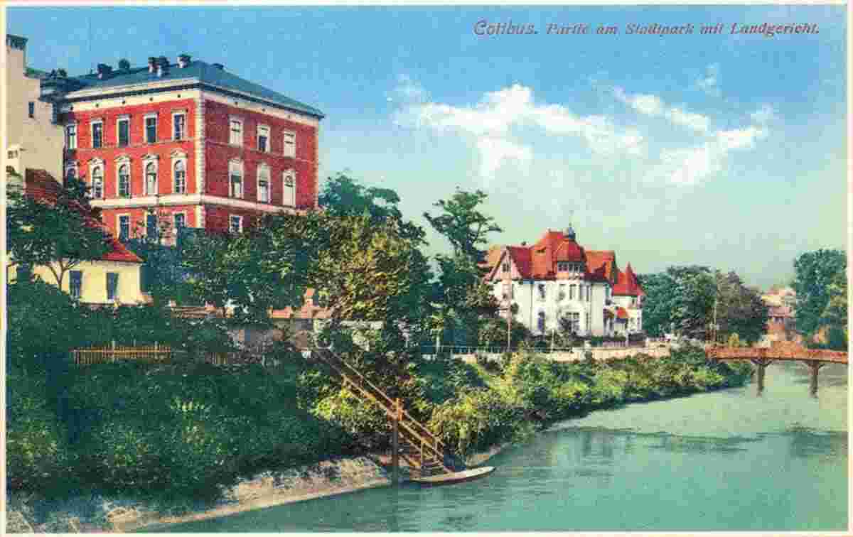 Cottbus. Stadtpark mit Landgericht, 1911