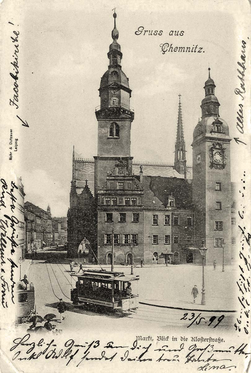 Chemnitz. Marktplatz und Klosterstraße, 1899