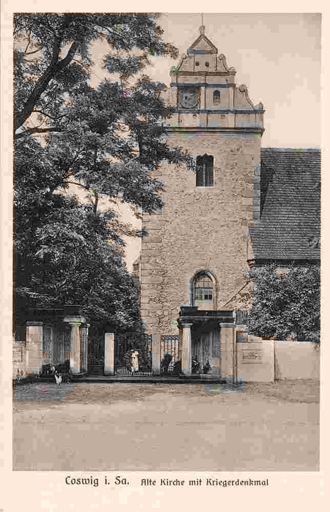 Coswig. Alte Kirche mit Kriegerdenkmal, 1926