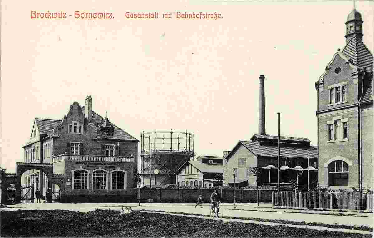 Coswig. Brockwitz - Sörnewitz, Gasanstalt mit Bahnhofstraße, 1911