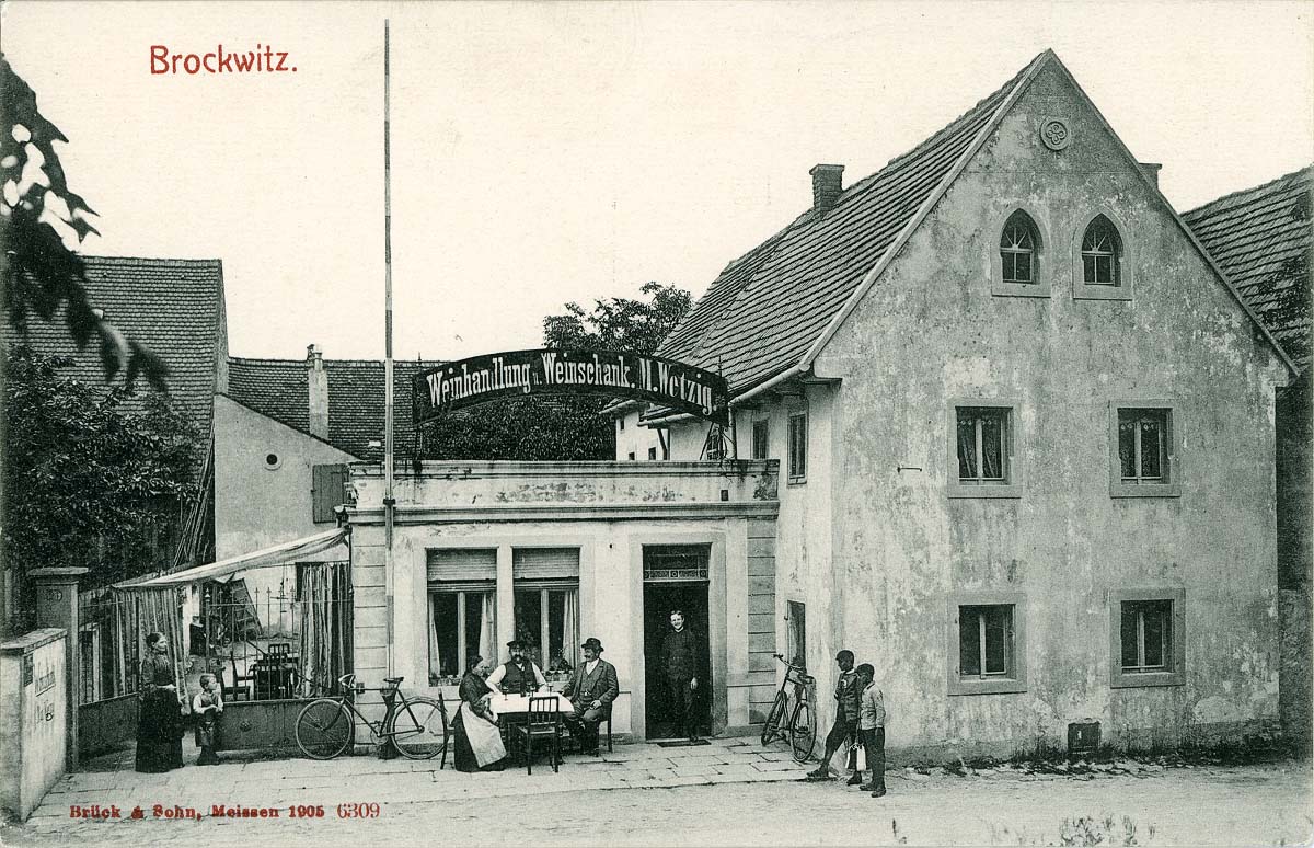 Coswig (Sachsen). Brockwitz - Weinhandlung Wetzig, 1905