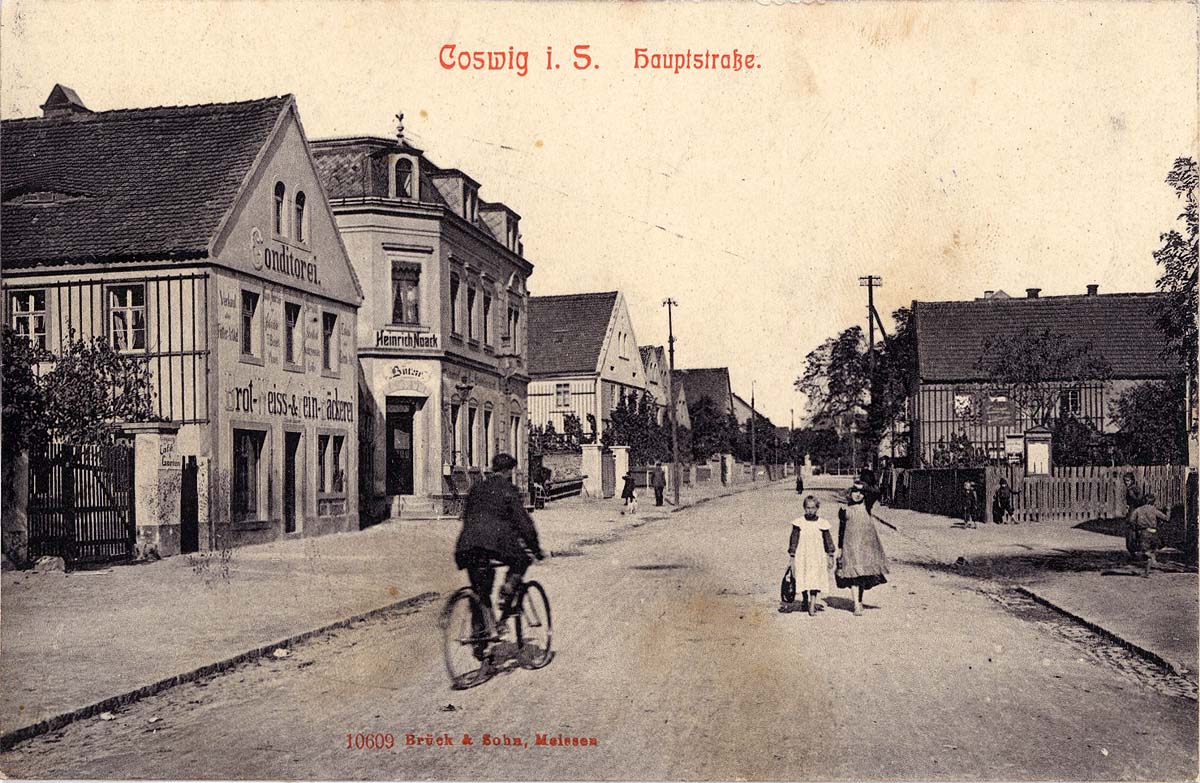 Coswig (Sachsen). Hauptstraße, Konditorei, 1909