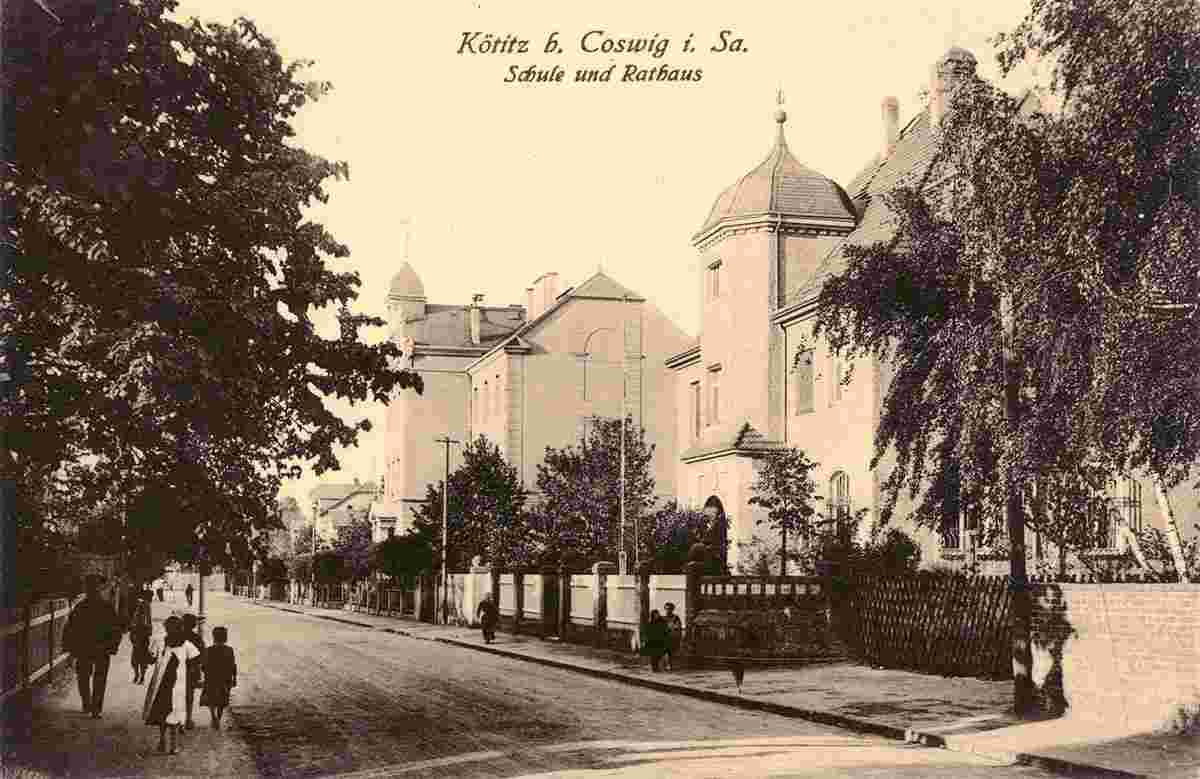 Coswig. Kötitz - Schule und Rathaus, 1915