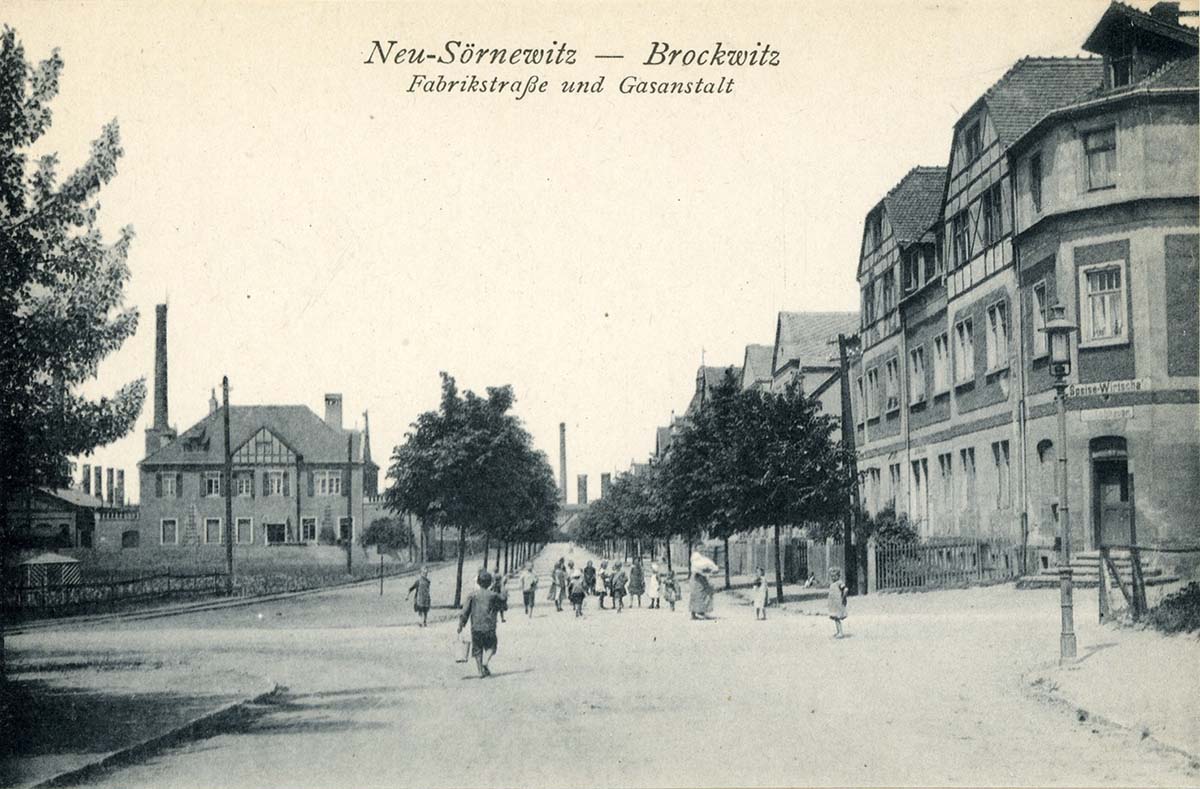 Coswig (Sachsen). Neusörnewitz - Brockwitz - Fabrikstraße und Gasanstalt, 1918