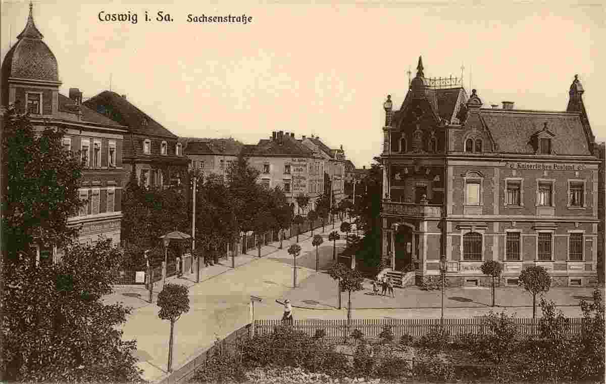 Coswig. Sachsenstraße, Kaiserliches Postamt, 1917