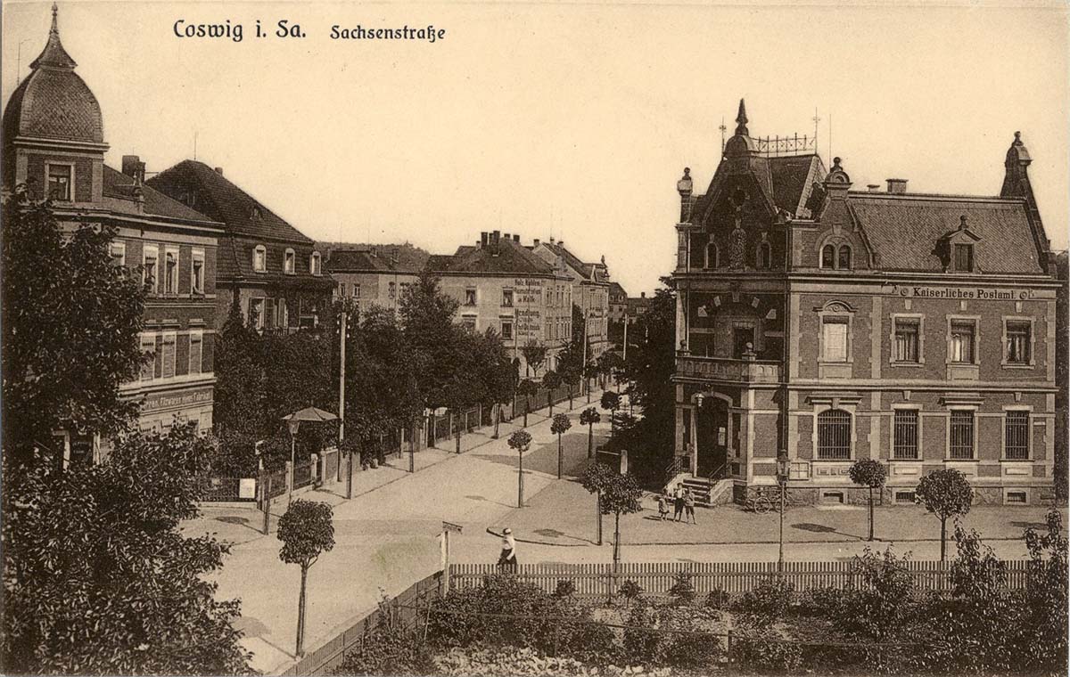 Coswig (Sachsen). Sachsenstraße, Kaiserliches Postamt, 1917