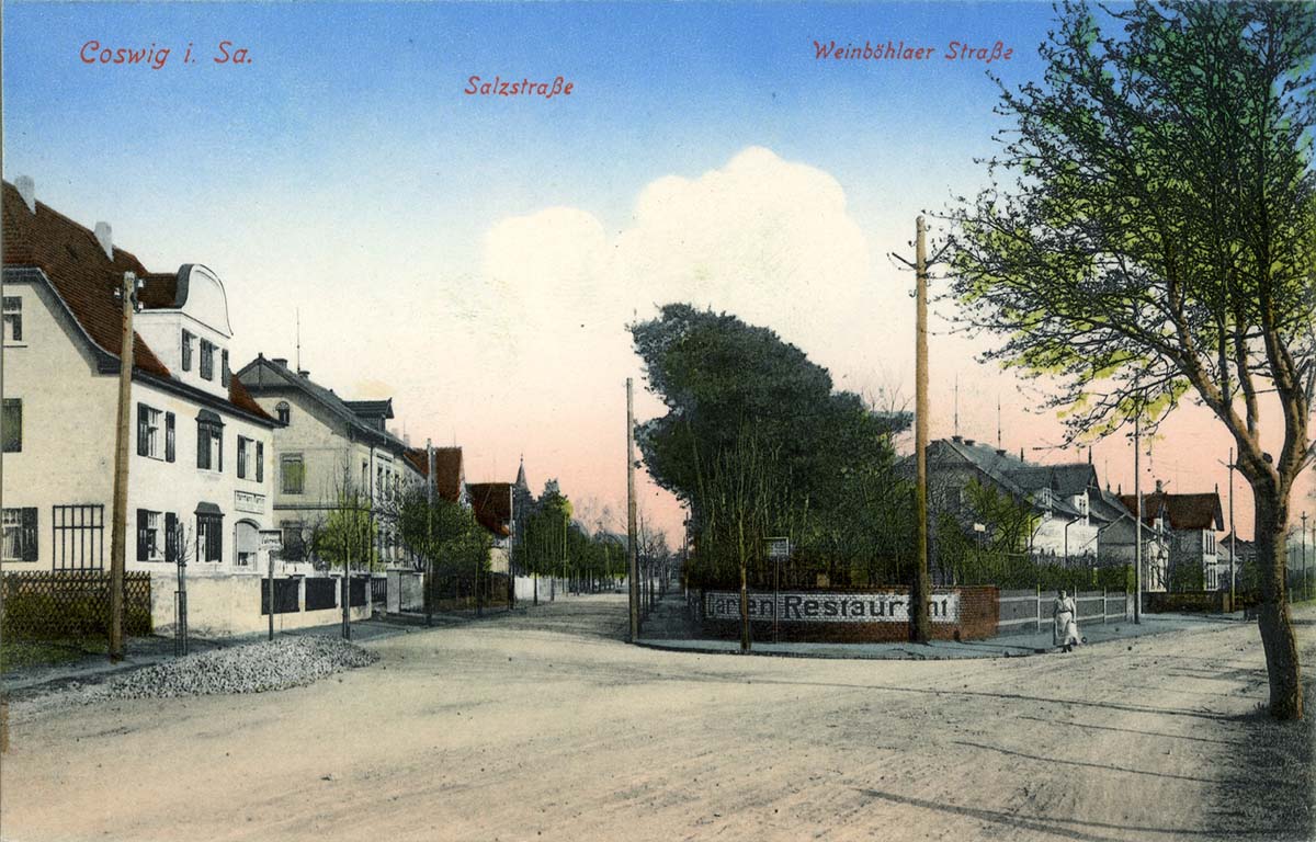Coswig (Sachsen). Salzstraße und Weinböhlaer Straße, 1915