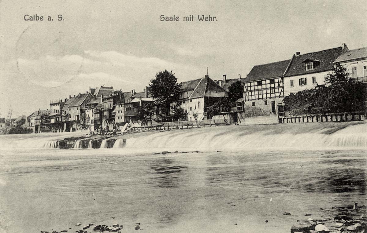 Calbe (Saale). Saale mit Wehr, 1909