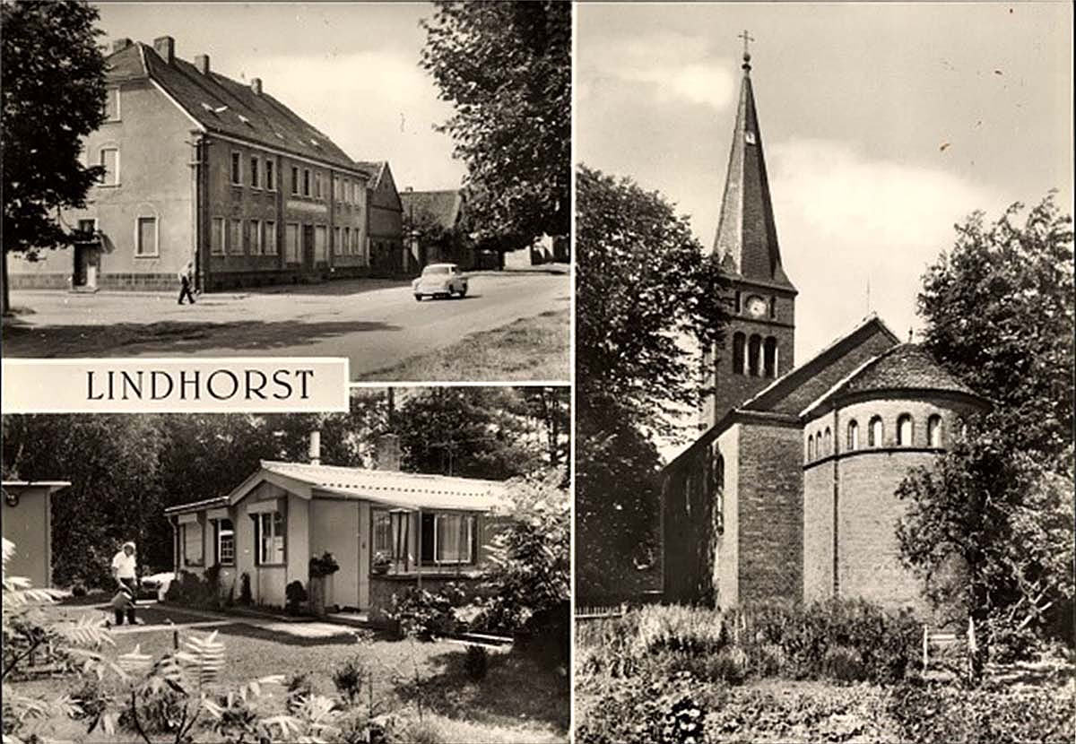 Colbitz. Lindhorst - Dorfstraße, Bungalow Siedlung, Kirche, 1960
