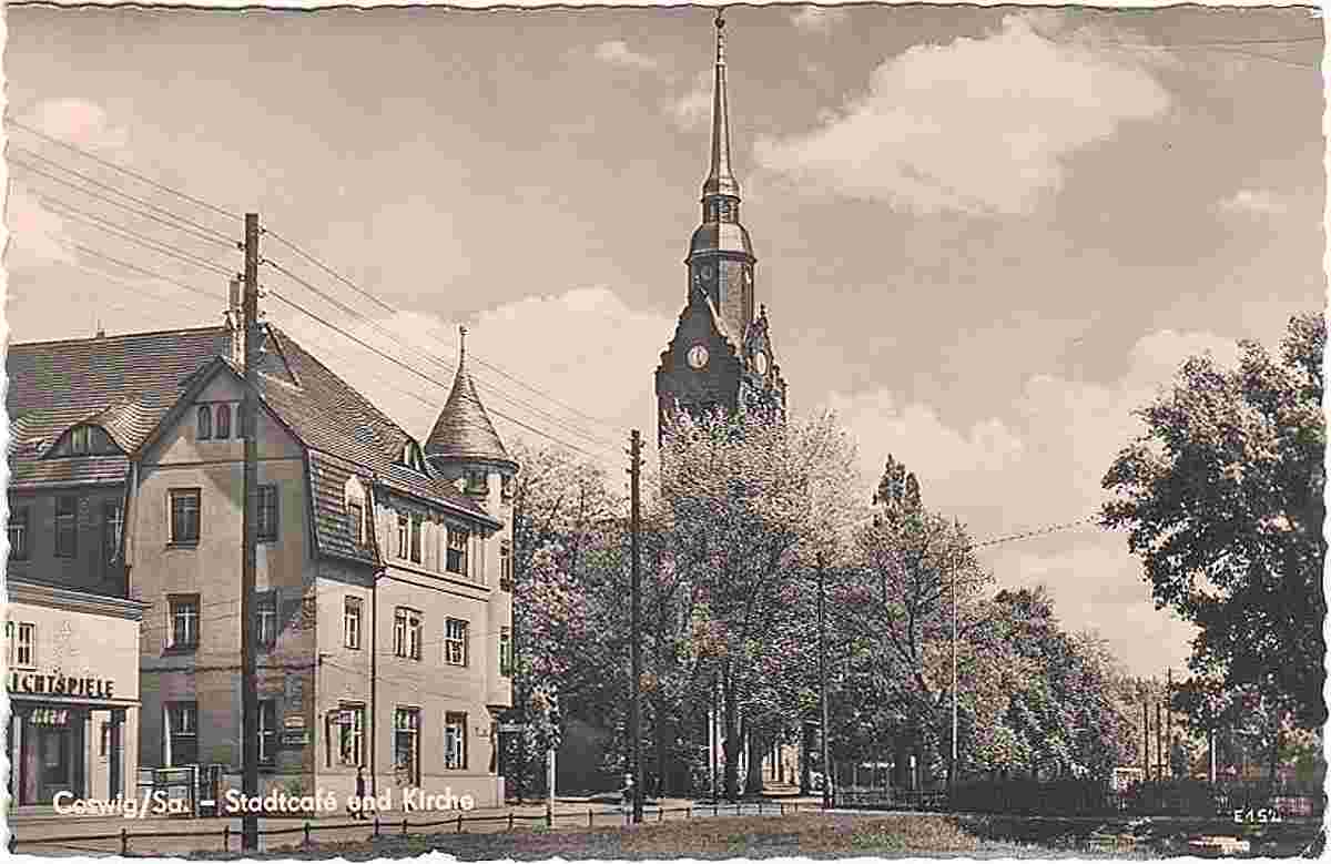Coswig. Café und Kirche, 1962