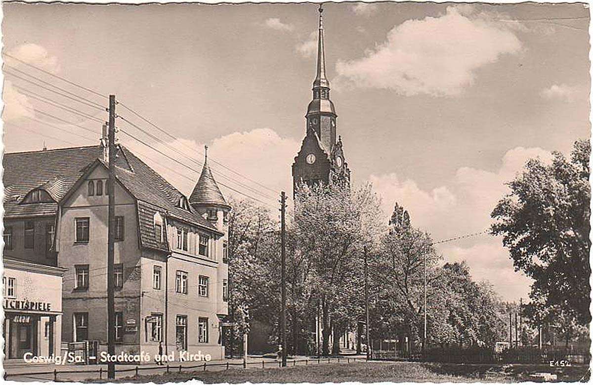 Coswig. Café und Kirche, 1962