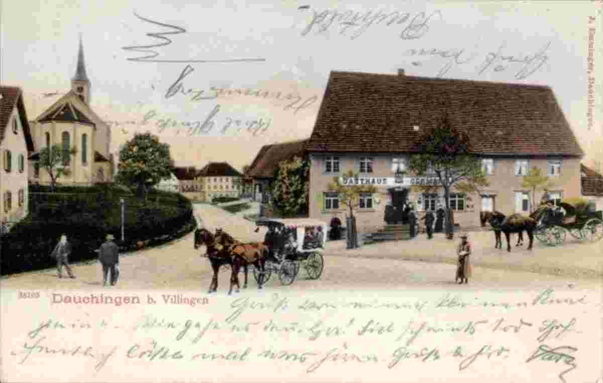 Dauchingen. Gasthaus Germania, Pferdekutsche, 1906