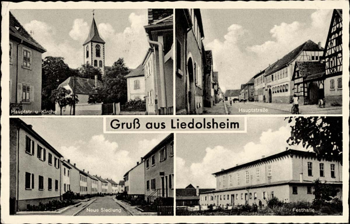 Dettenheim. Liedolsheim - Hauptstraße und Kirche