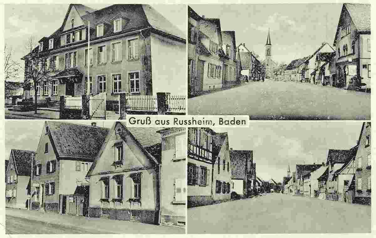 Dettenheim. Rußheim - Neues Schulhaus, Dorf Straßen