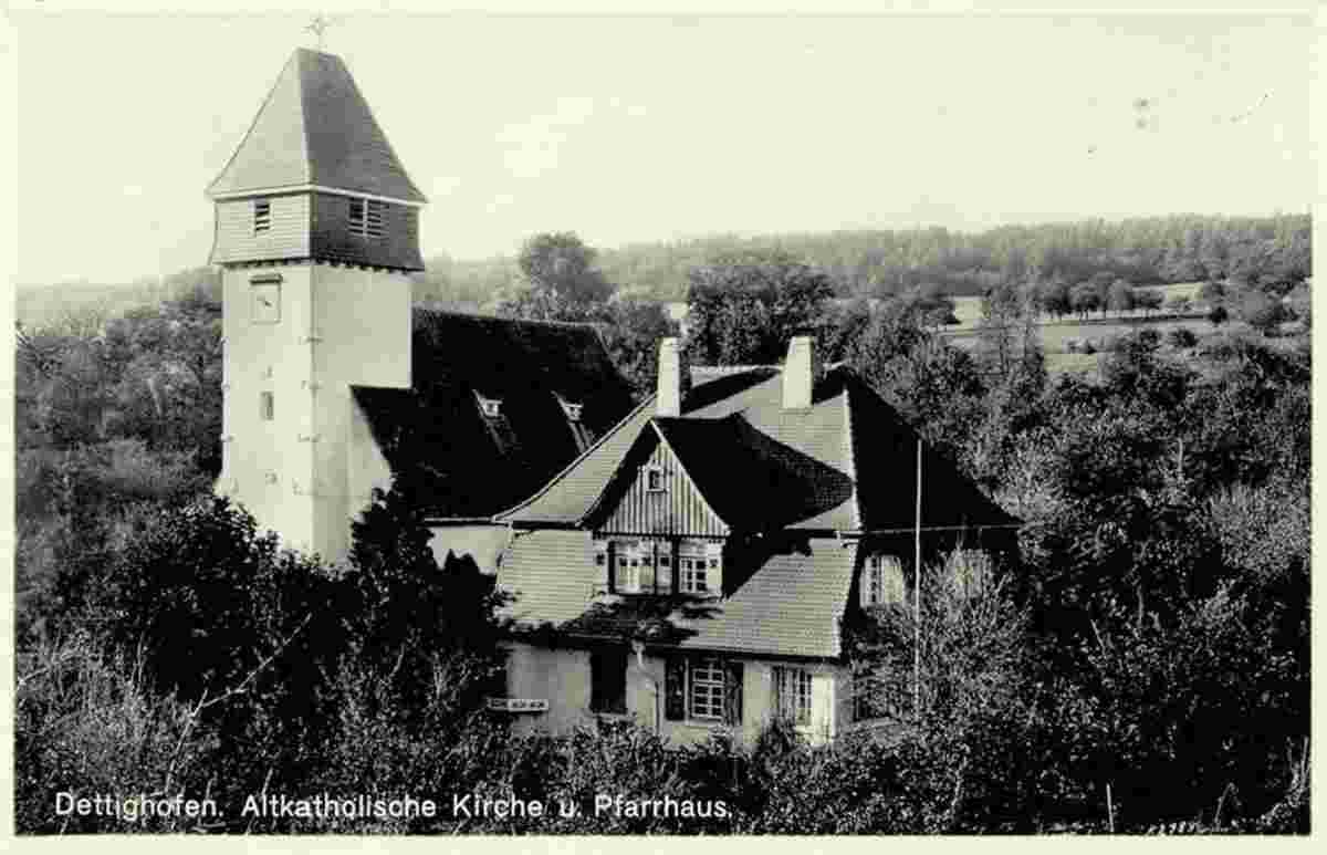 Dettighofen. Katholische Kirche und Pfarrhaus