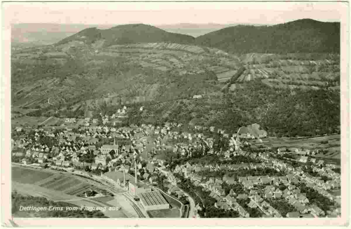Panorama von Dettingen an der Erms, Fliegeraufnahme, 1936