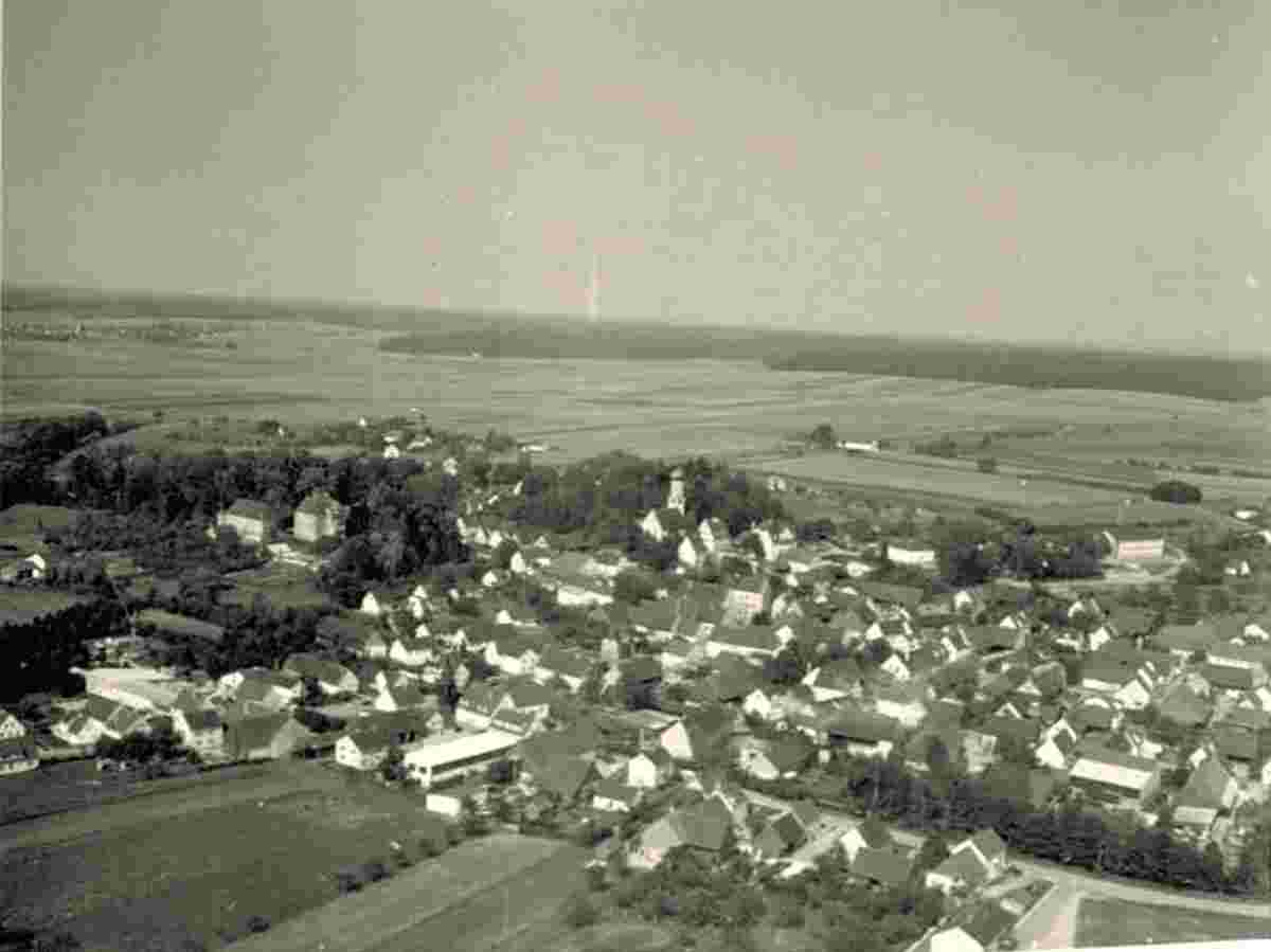 Panorama von Dettingen an der Erms, Fliegeraufnahme, 1968