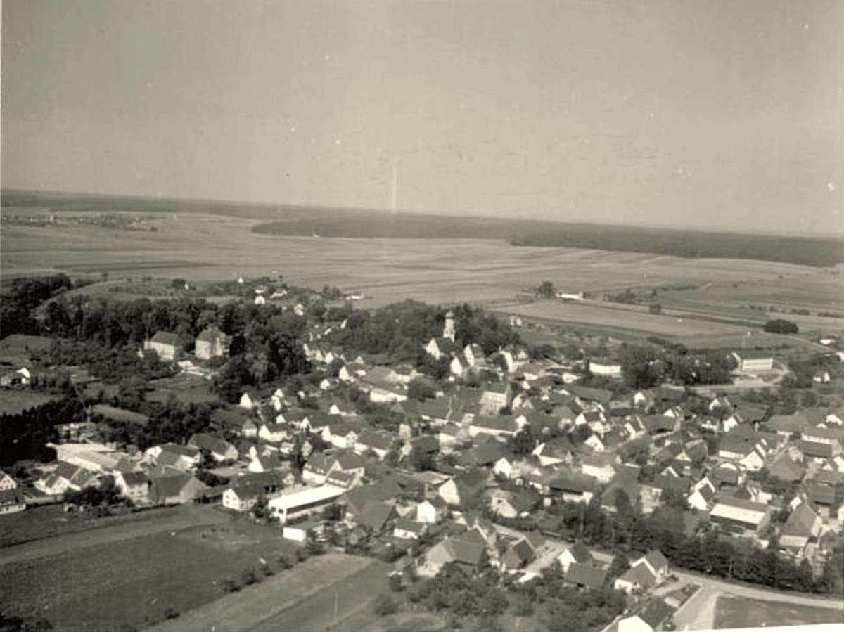 Panorama von Dettingen an der Erms, Fliegeraufnahme, 1968