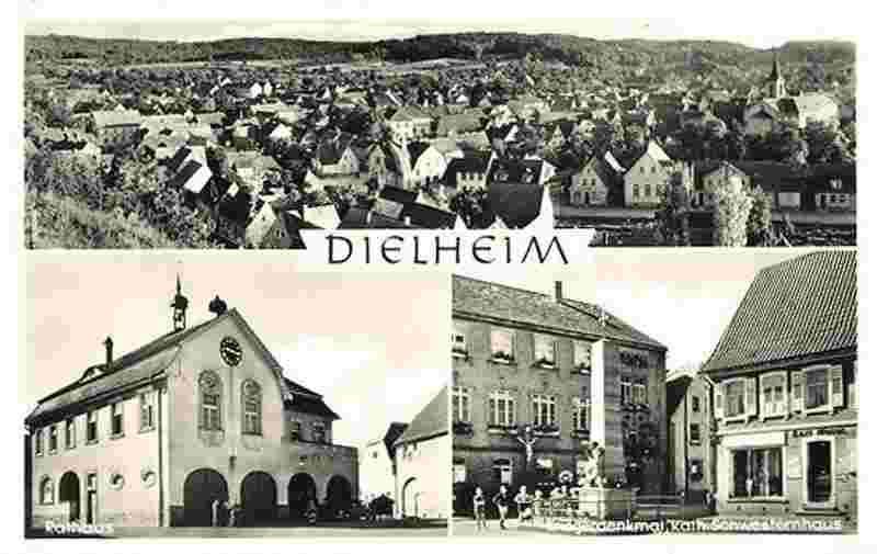 Dielheim. Kriegerdenkmal und Katholische Schwesternhaus, Rathaus