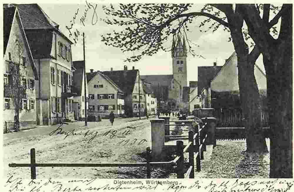 Dietenheim. Panorama von Straße, um 1930