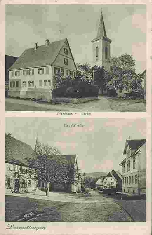 Dormettingen. Pfarrhaus mit Kirche, Hauptstrasse