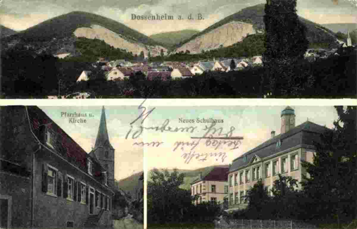 Dossenheim. Pfarrhaus und Kirche, 1925