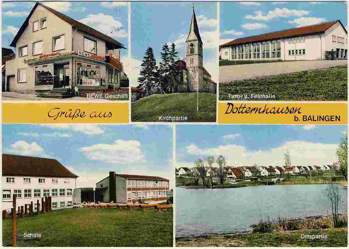 Panorama von Dotternhausen, Geschäft, Turn- und Festhalle, Schule
