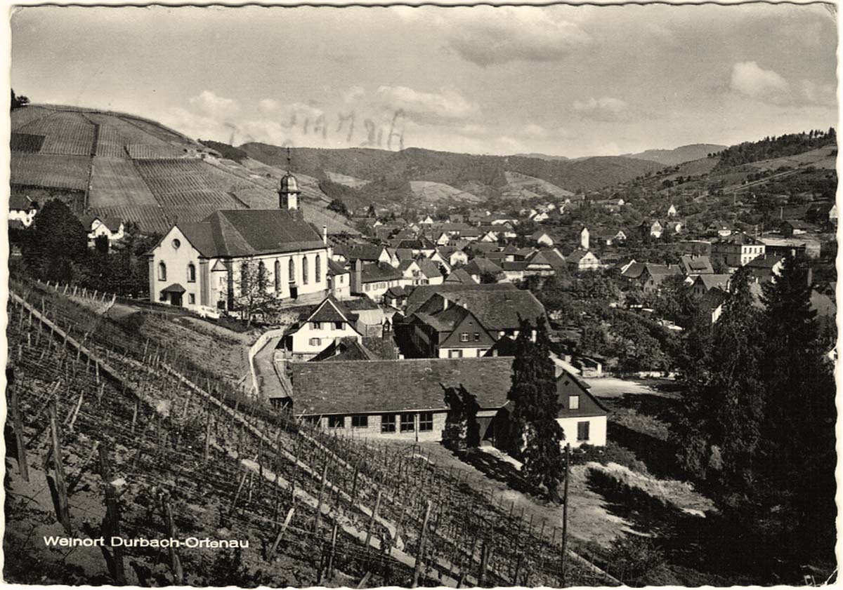 Panorama von Durbach mit Kirche, 1964