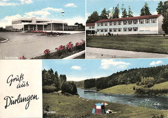 Durlangen. Festhalle, Schule und Stausee, 1981