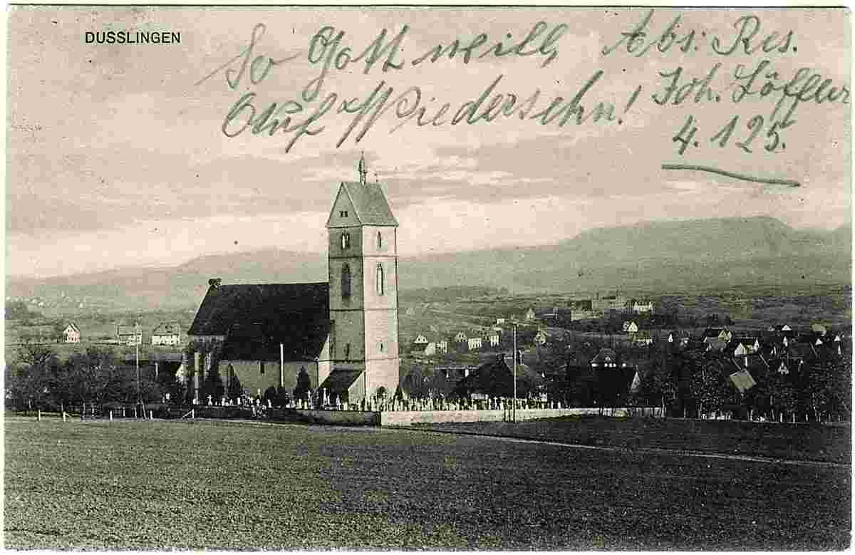 Panorama von Dußlingen und Kirche, um 1910