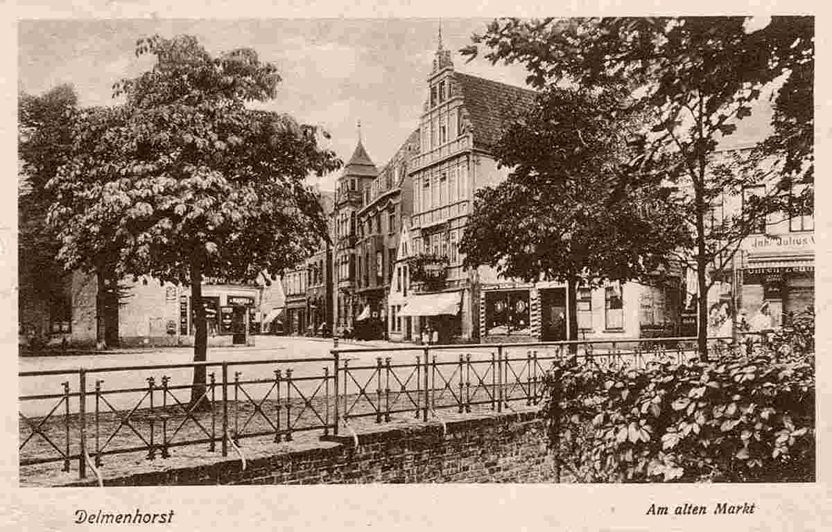 Delmenhorst. Am alten Markt mit Geschäften, um 1940