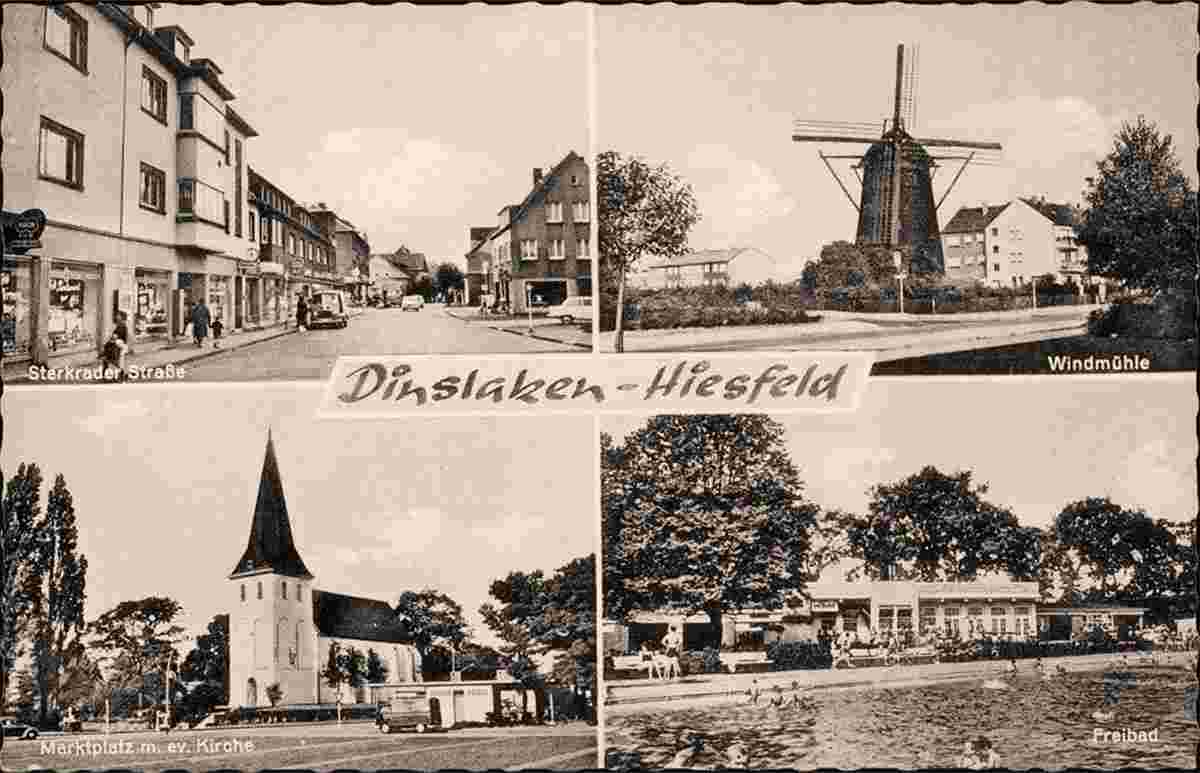 Dinslaken. Hiesfeld - Sterkrader Straße, Windmühle, Kirche, Freibad, 1965