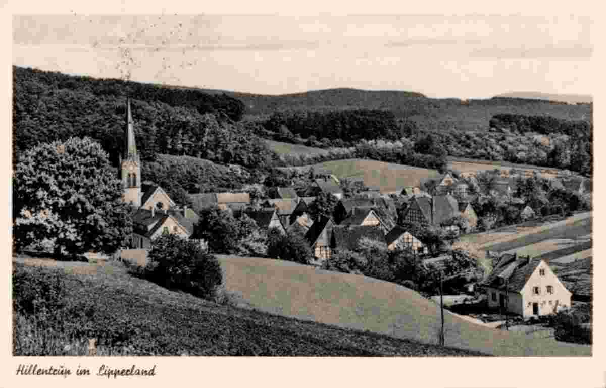 Dörentrup. Hillentrup - Panorama vom Ort mit Kirche, 1958