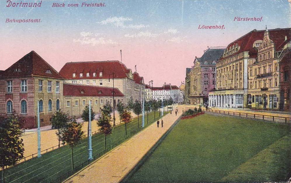 Dortmund. Blick vom Freistuhl - Bahnpostamt, Löwenhof und Fürstenhof