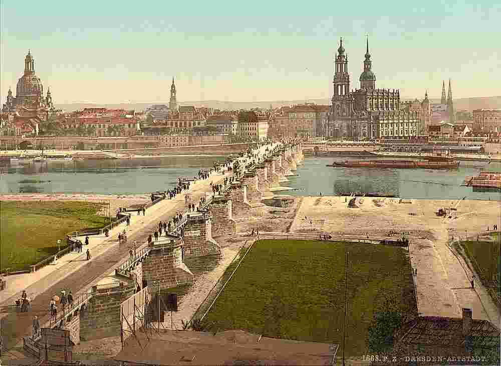 Dresden. Altstadt - Panorama von Brücke, um 1890