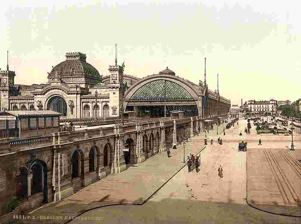 Dresden. Altstadt - Hauptbahnhof gebäude, um 1890