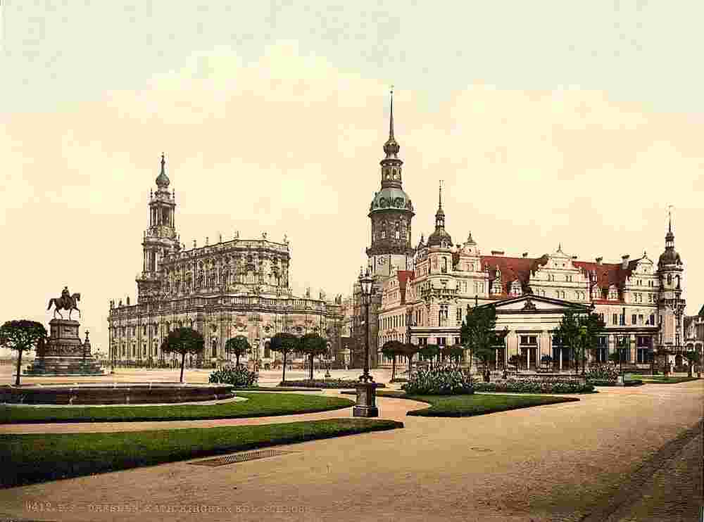 Dresden. Altstadt - Katholische Kirche und Königsschloß, um 1890