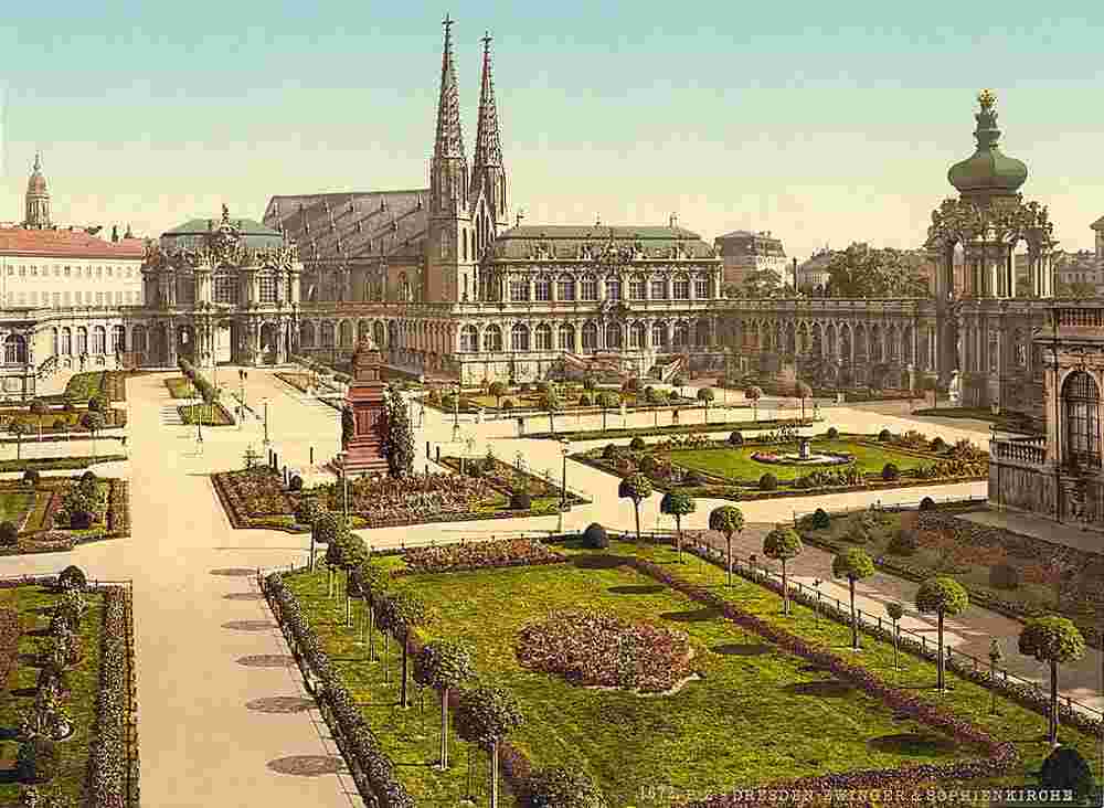 Dresden. Altstadt - Königliches Gefängnis, Zwinger (Lustschloss) und die Kirche St. Sophia, um 1890