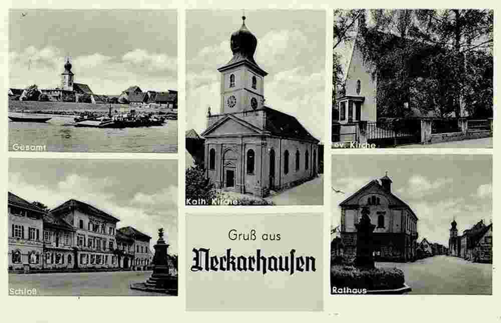 Edingen-Neckarhausen. Schloß, Brunnen, Rathaus