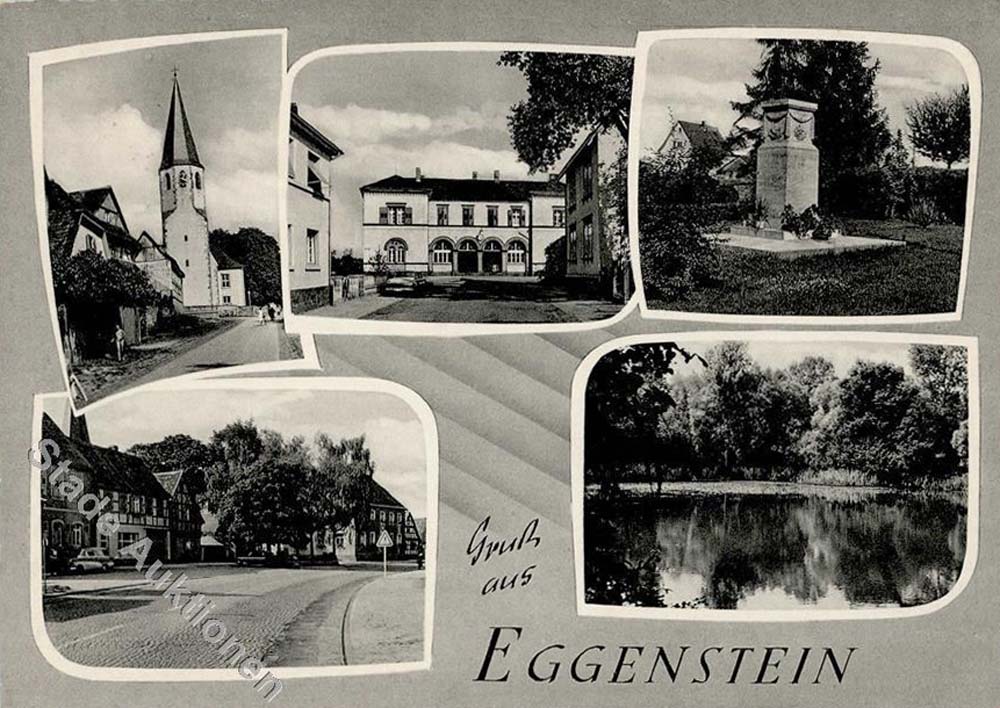 Eggenstein-Leopoldshafen. Kirche, Denkmal, Teich und Ortsstraßen
