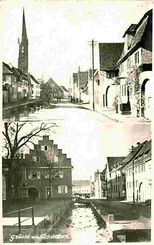 Eichstetten am Kaiserstuhl. Straße, Blick auf den Kirchturm