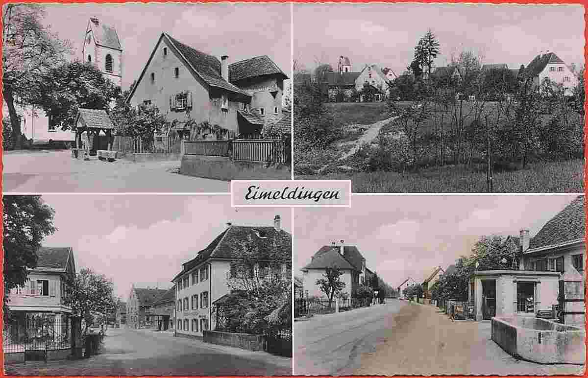Eimeldingen. Panorama von Dorfstrassen, 1959
