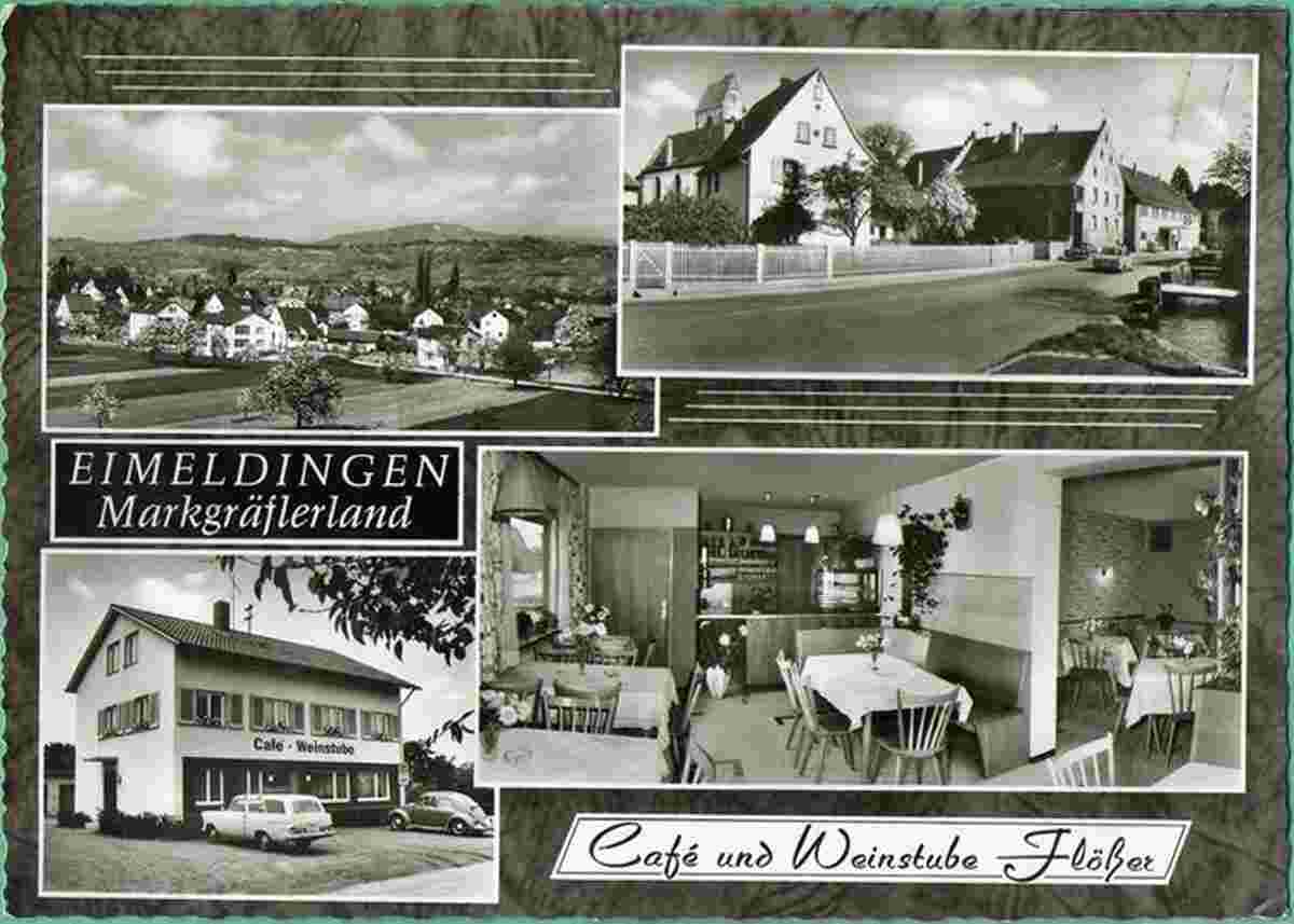 Panorama von Eimeldingen, Straße, Café und Weinstube Flöber