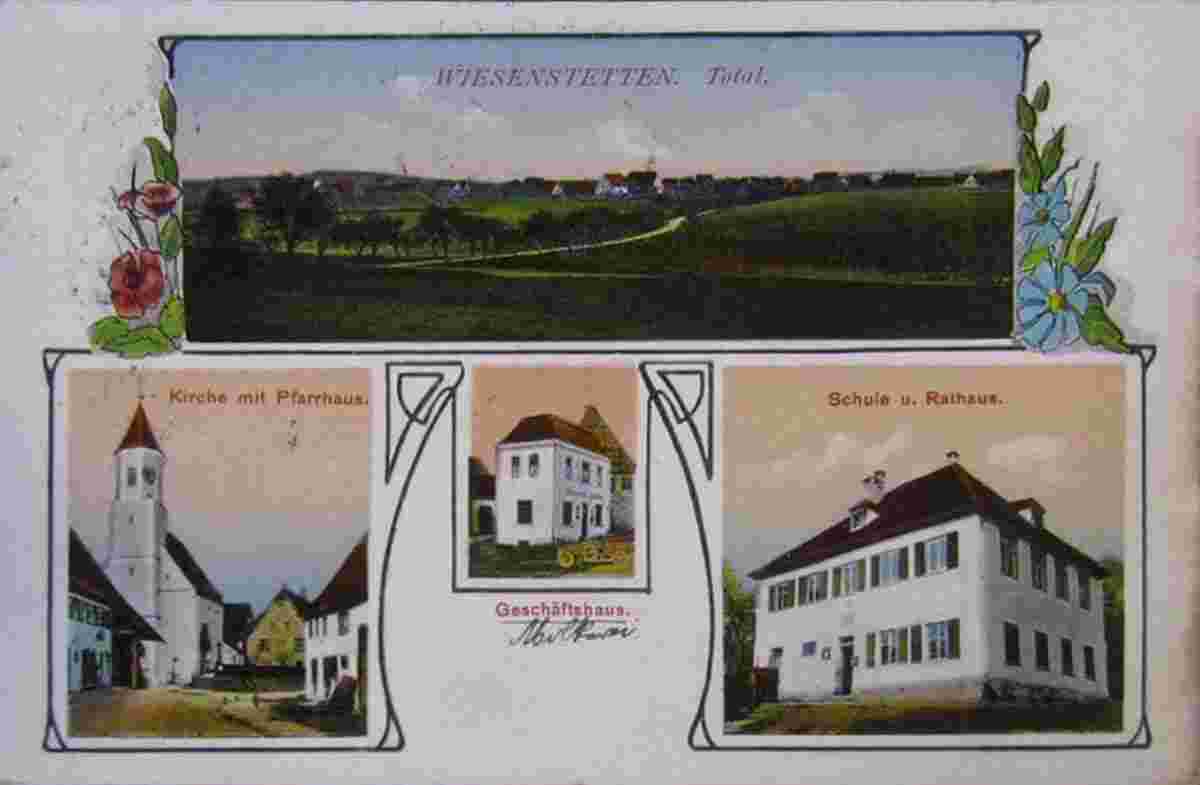 Empfingen. Wiesenstetten - Geschäftshaus, Schule, Rathaus, 1917